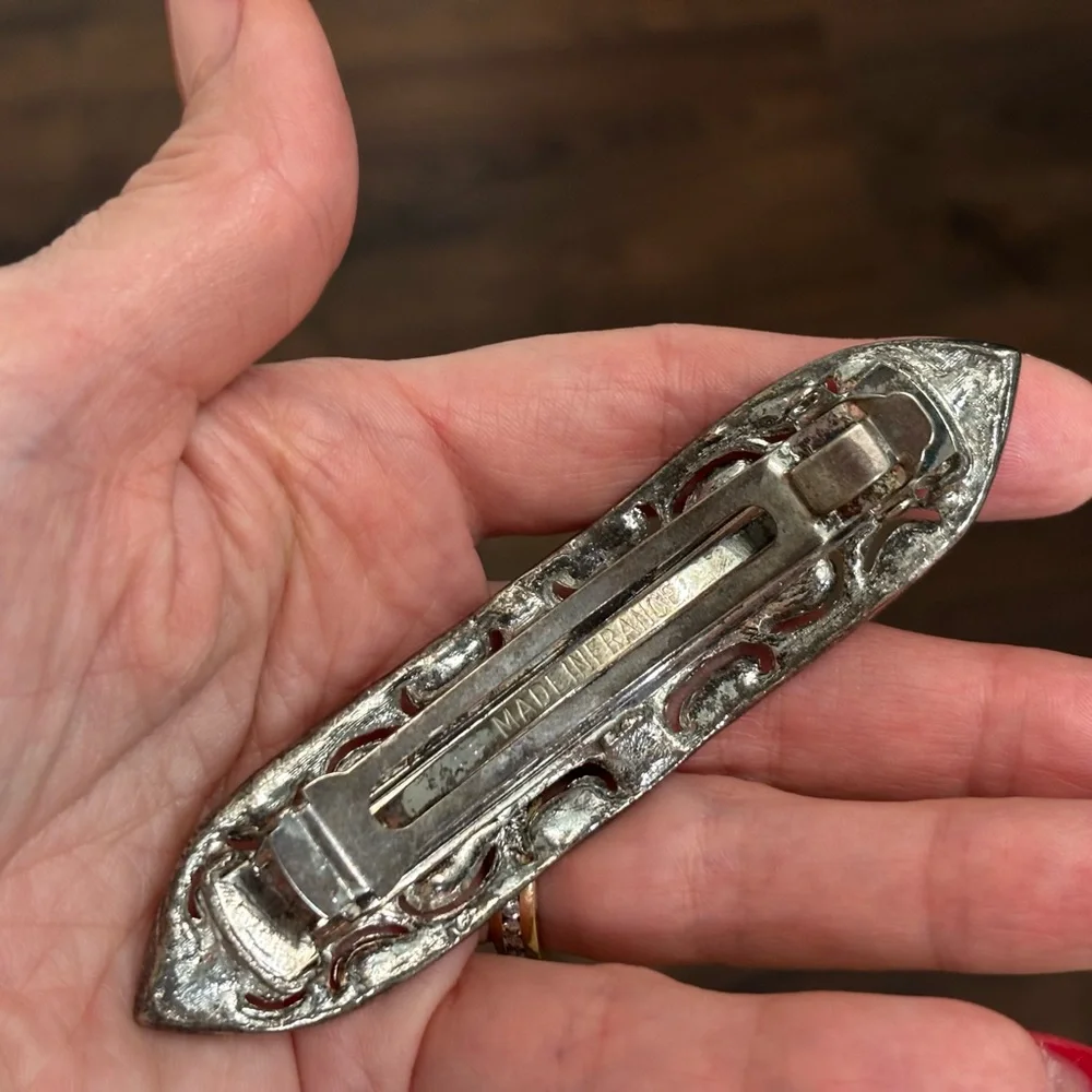 Vintage rhinestone crystal silver tone hair clip made in France